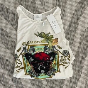 Camilla White Tee with embellished Frenchie Design